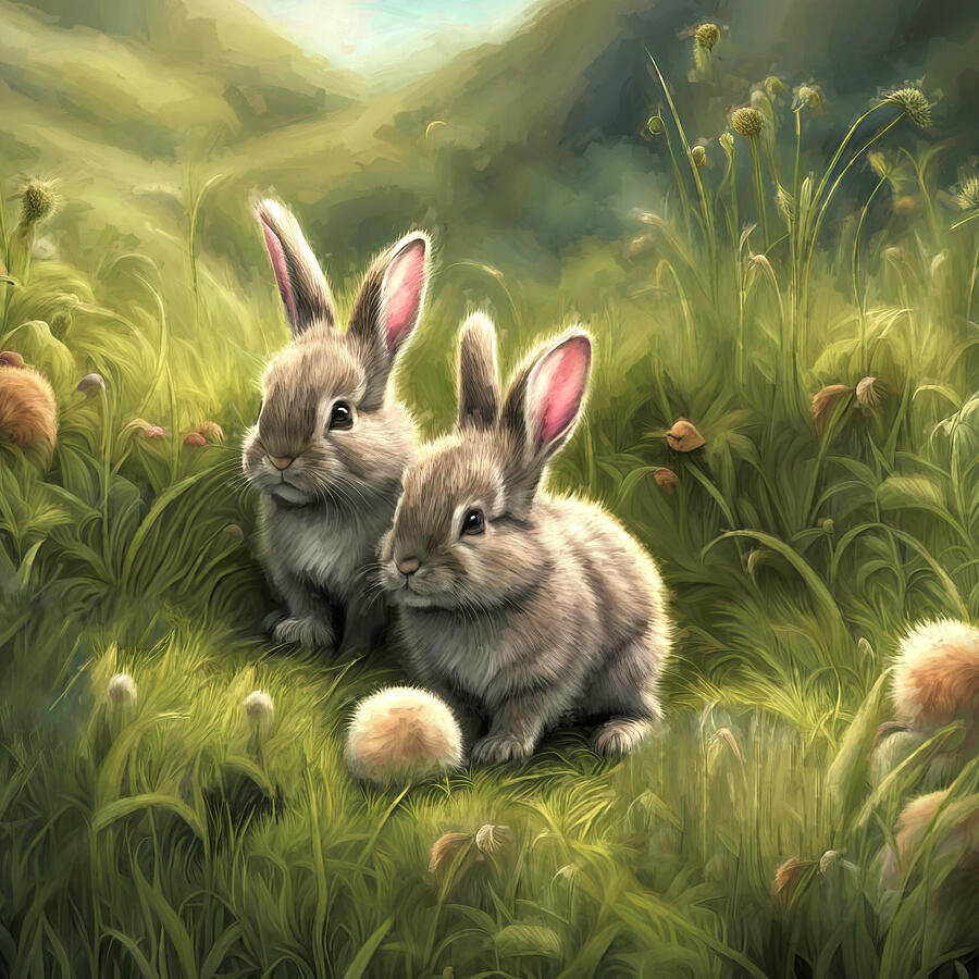 Two Wild Bunnies Digital Art by Donna Kennedy