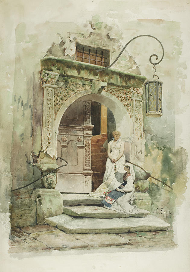 Two Women in a Doorway Drawing by Lawrence Carmichael Earle