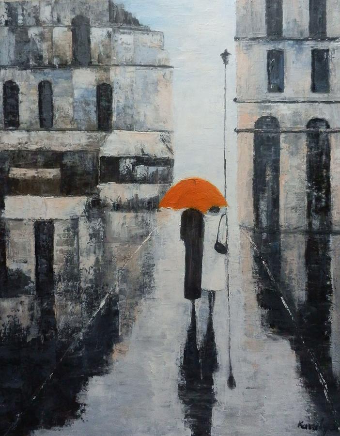 Two women in the rain Painting by Maria Karalyos - Fine Art America