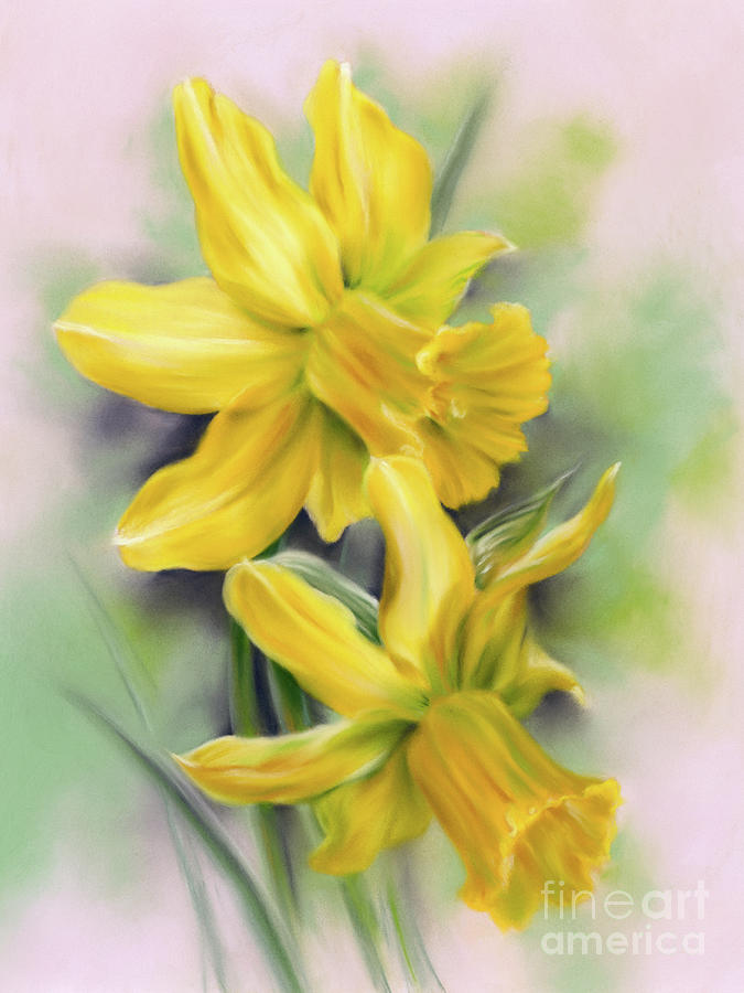 Two Yellow Daffodils Painting by MM Anderson