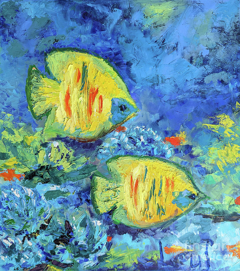 Two yellow fishes Painting by Olena Leus - Fine Art America