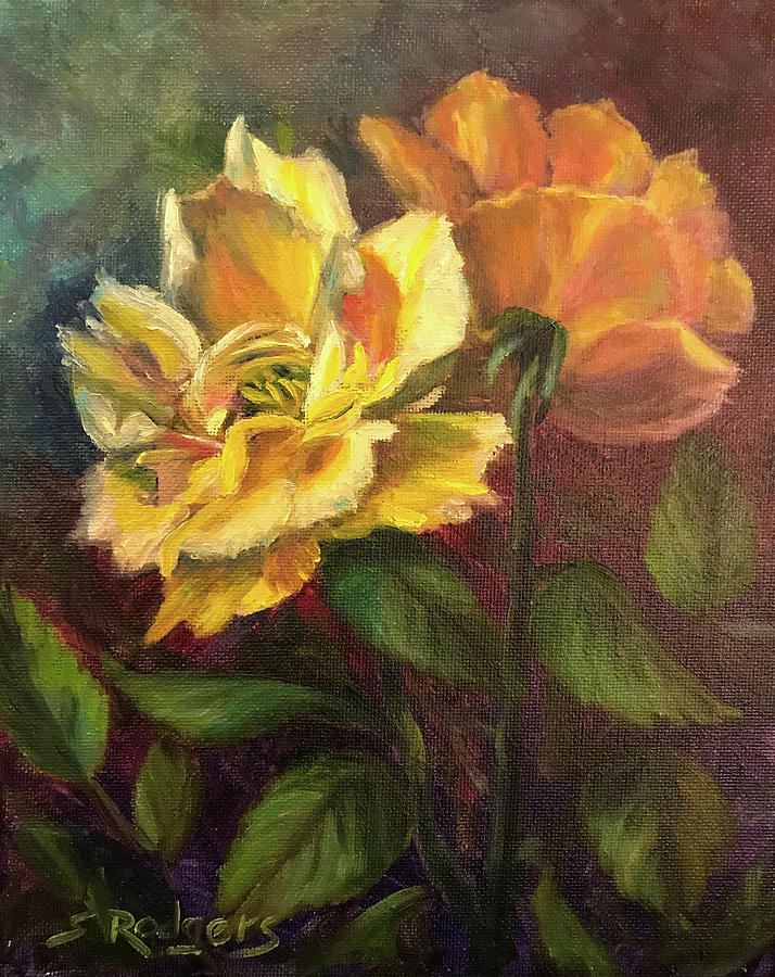Two Yellow Roses Painting by Sherrell Rodgers