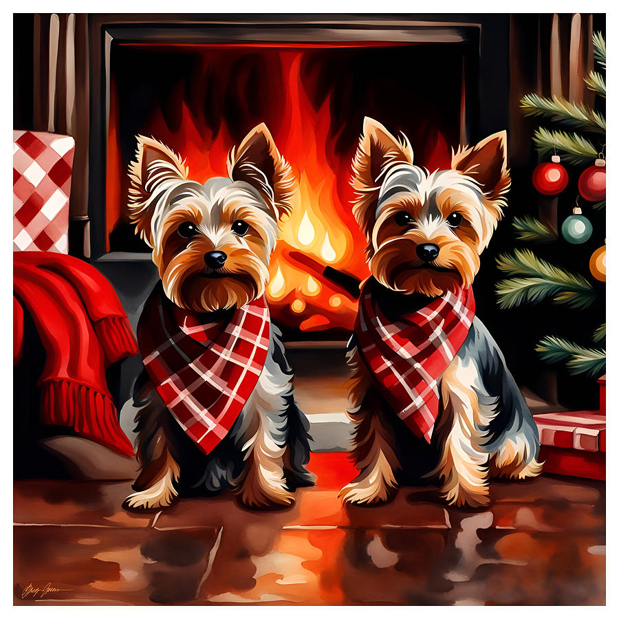 Two Yorkies at Christmas Digital Art by Greg Joens