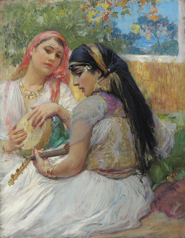 Two Young Algerians 1917 Painting by Frederick Arthur Bridgman