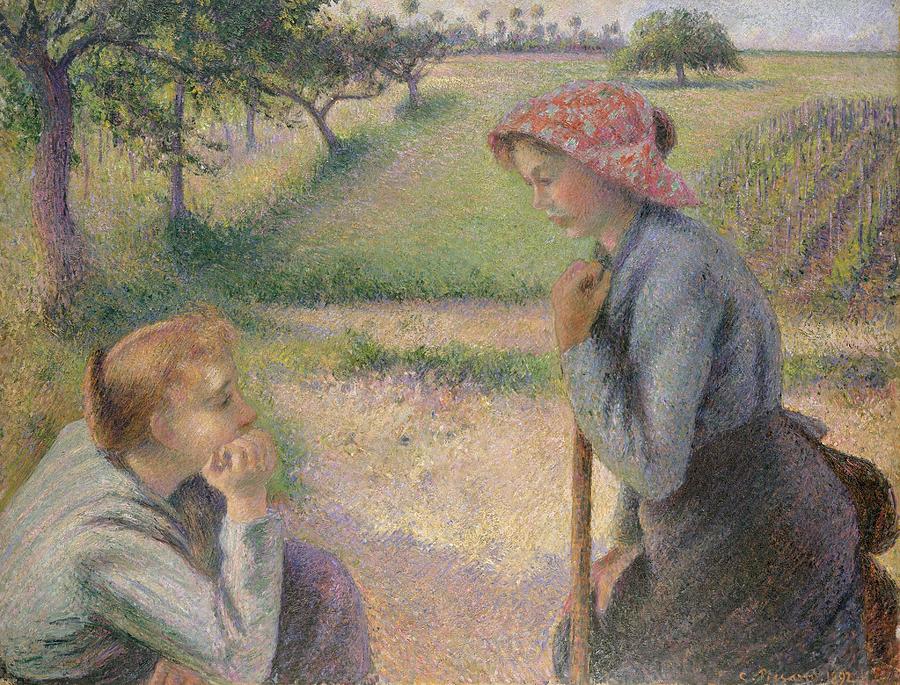 Camille Pissarro Drawing - Two Young Peasant Women  art by Camille Pissarro French