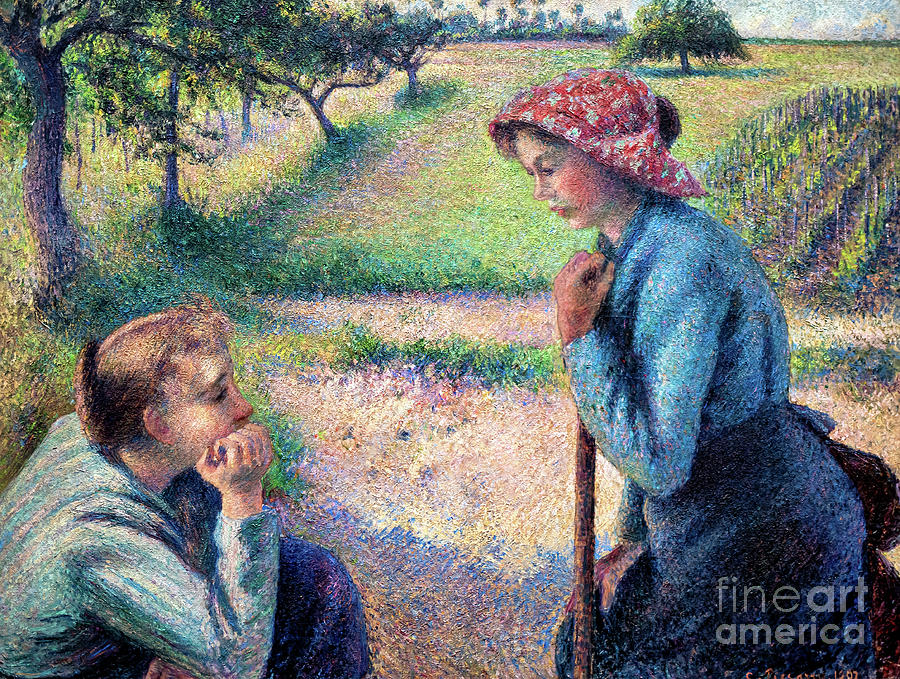Two Young Peasant Women by Camille Pissarro 1892 Painting by Camille Pissarro