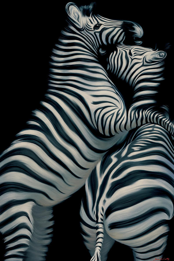 Two Zebras Fighting Painting by Brian McCarthy