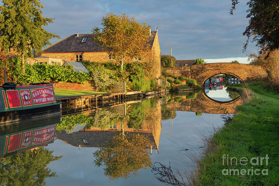 Twyford Wharf along the Oxford Canal in Autumn at Sunrise Photograph by Tim Gainey