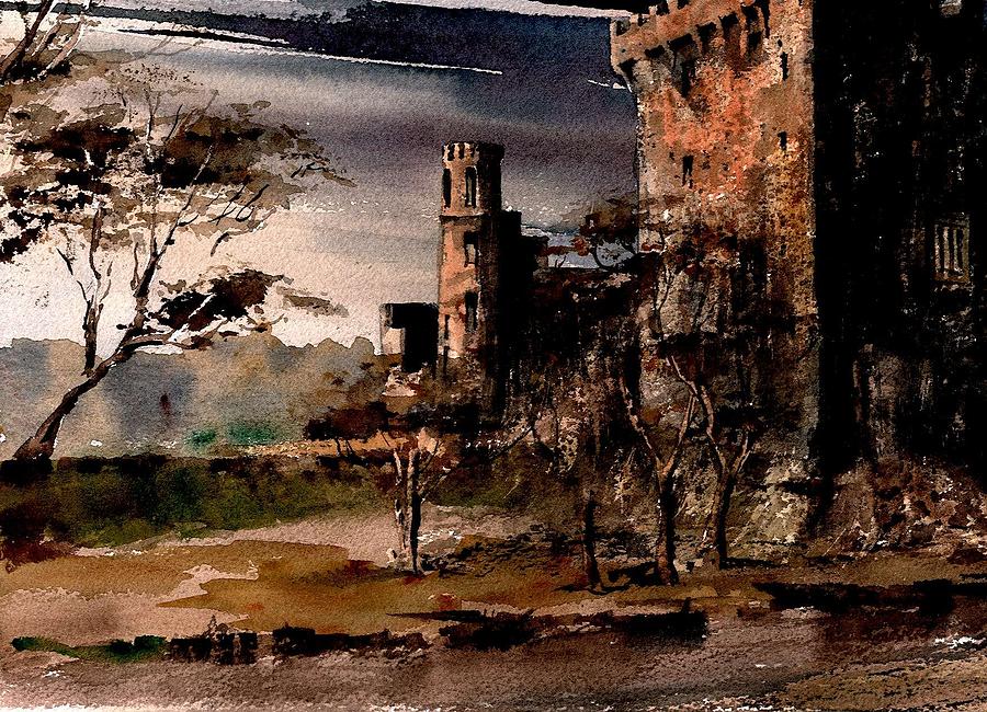 Twylight storm on Blarney Castle, Cork Painting by Val Byrne