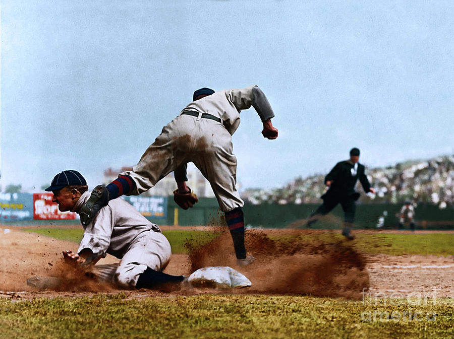 Ty Cobb Steals Third Base - 1910 Photograph