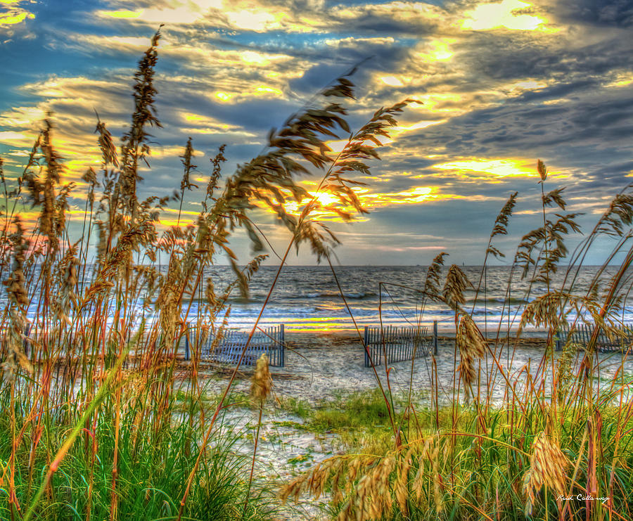 Tybee Island GA Sand Dune Insurance 2 Sea Oats Sunrise Landscape Seascape Art Photograph by Reid Callaway