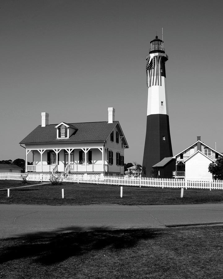 Tybee Island Lighthouse Georgia bw Vertical Photograph by Bob Pardue