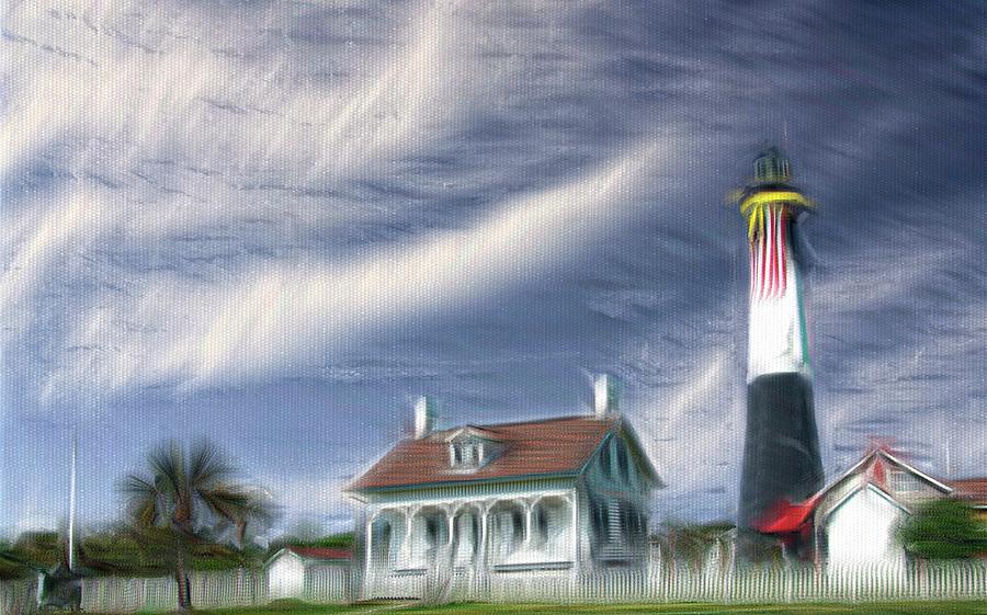 Tybee Island Lighthouse Painterly Mixed Media by Bob Pardue