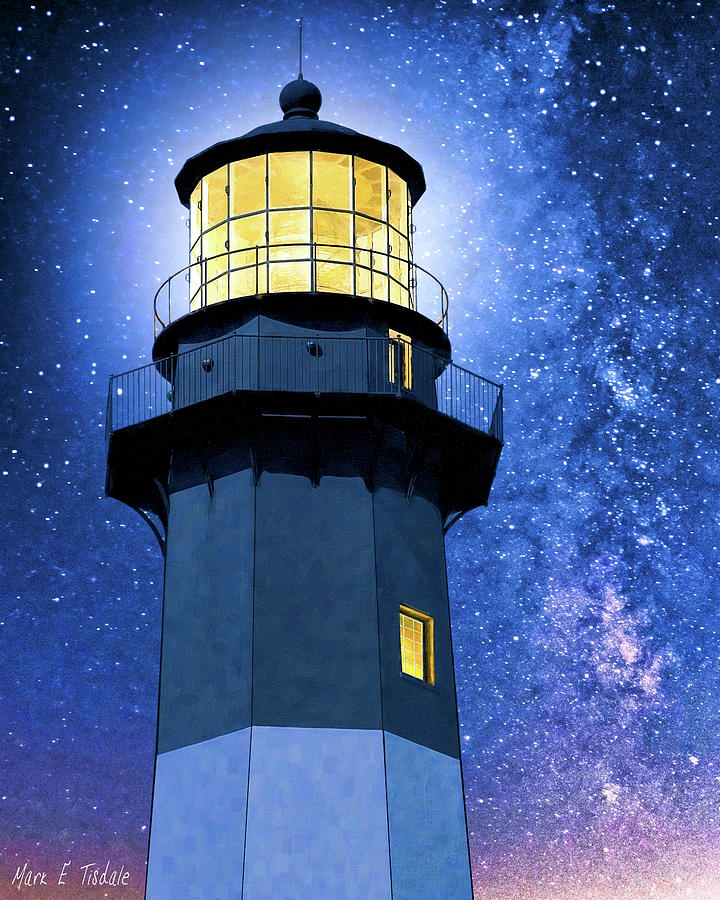 Tybee Lighthouse At Night Mixed Media by Mark Tisdale