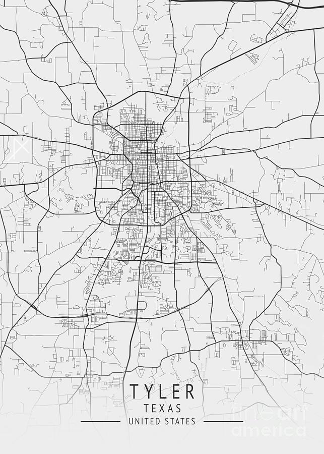 Tyler Texas Us Gray City Map Digital Art By Tien Stencil Fine Art America 7965