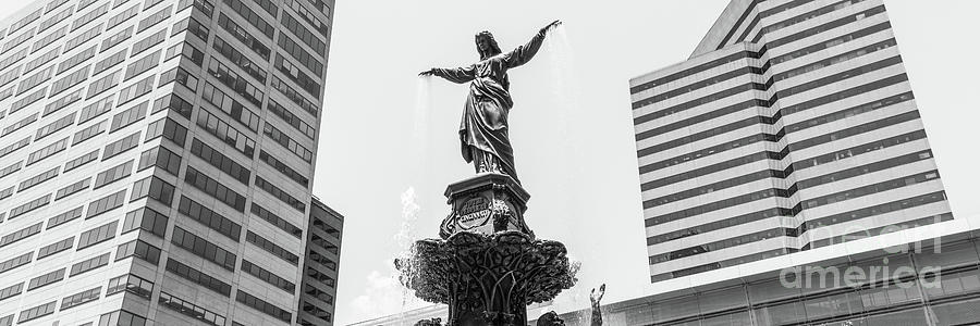 Tyler Davidson Fountain Cincinnati Black and White Panorama Phot Photograph by Paul Velgos