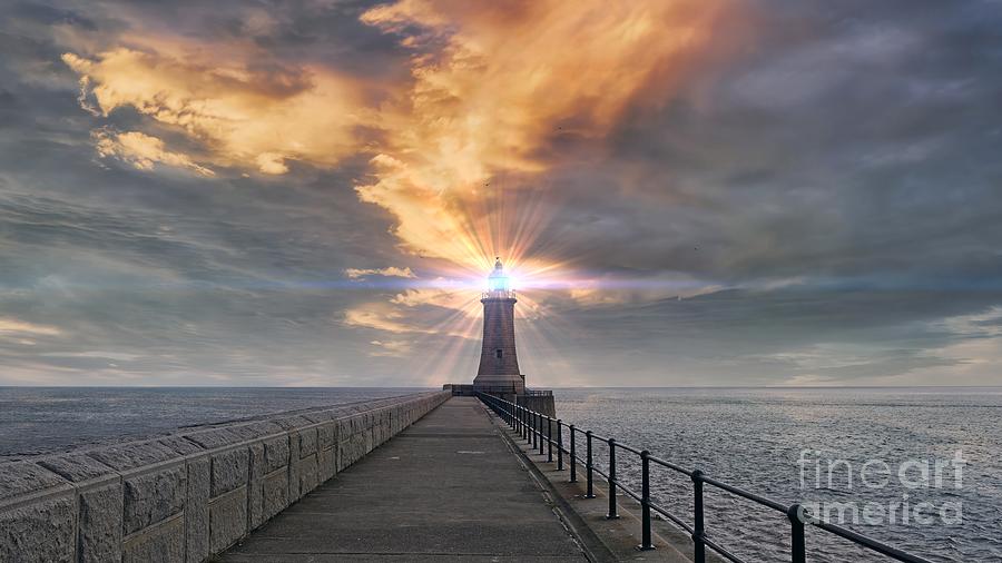 Tynemouth Lighthouse Dramatic Seascape - 2, Northumberland, UK Photograph by Philip Preston