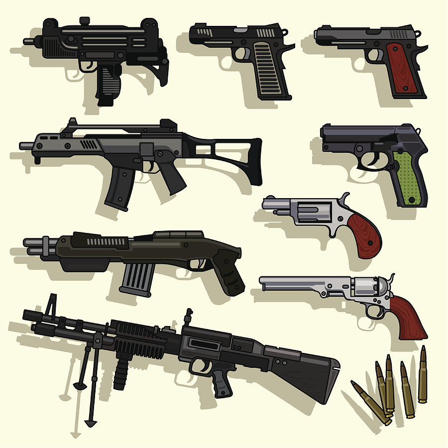 Types of Guns Collection Vector Drawing by Phi2