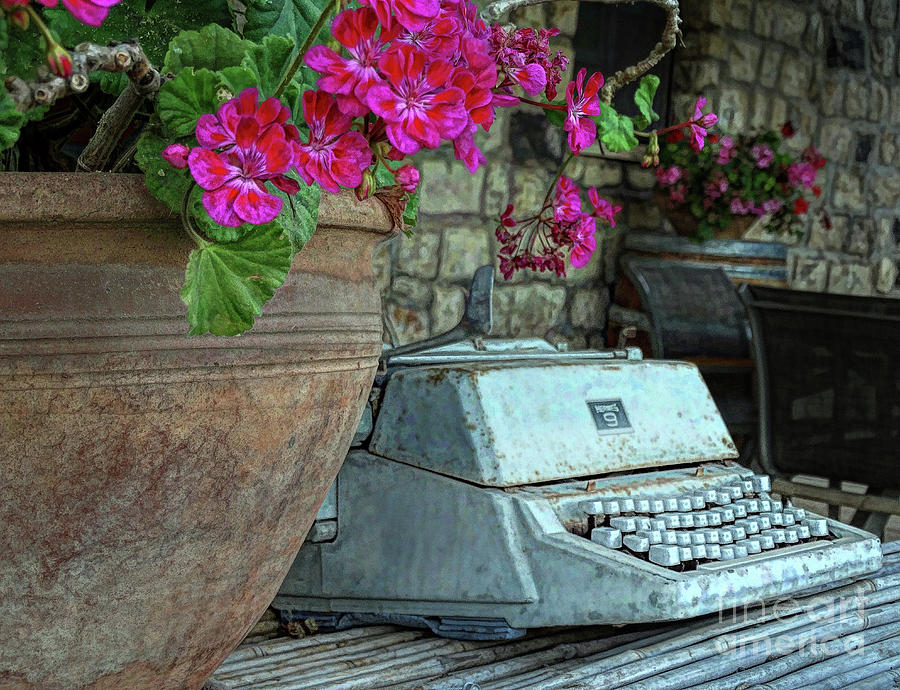 Typewriter with Hebrew Characters and Flowers Photograph by Judi Bagwell