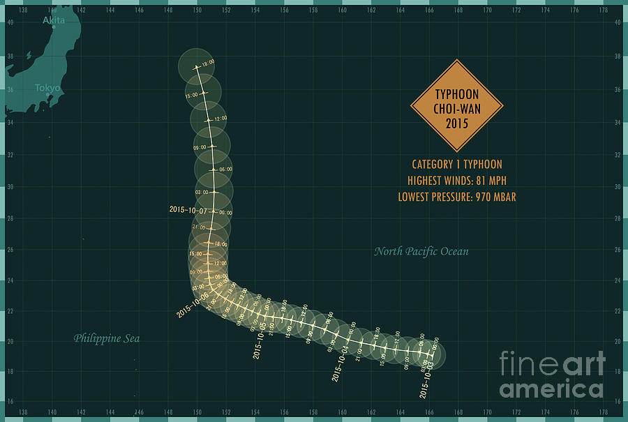 Typhoon Choi Wan 2015 Track Western Pacific Ocean Infographic Digital