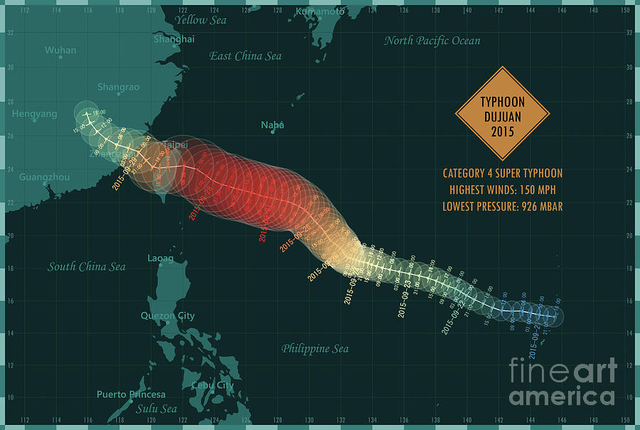 Typhoon Dujuan 2015 Track East China Sea Infographic Digital Art By ...