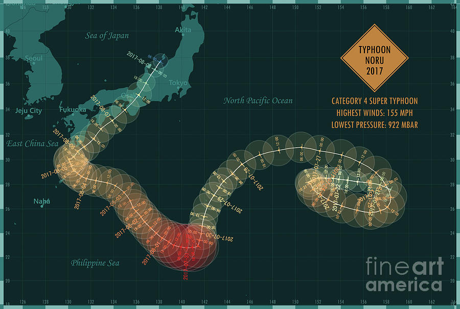 Map Digital Art - Typhoon Noru 2017 Track Philippine Sea Infographic by Frank Ramspott