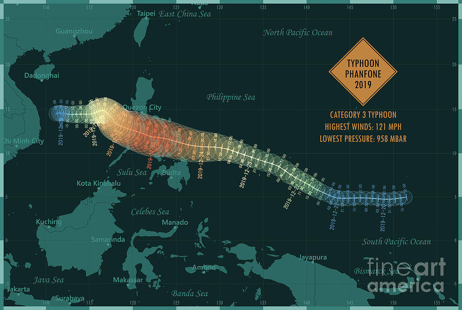 Map Digital Art - Typhoon Phanfone 2019 Track Philippine Sea Infographic by Frank Ramspott