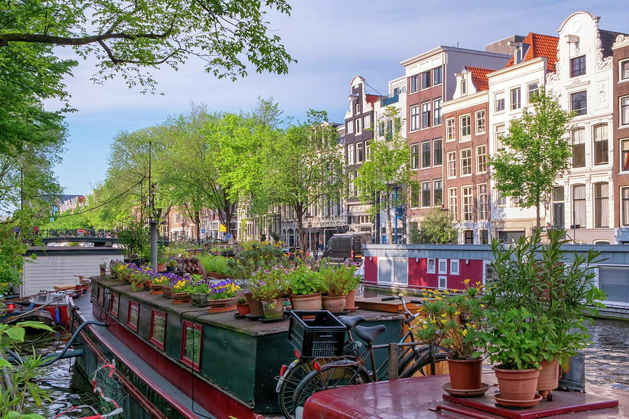 Typical buildings and canal in Amsterdam, Netherlands Photograph by Elenarts - Elena Duvernay photo