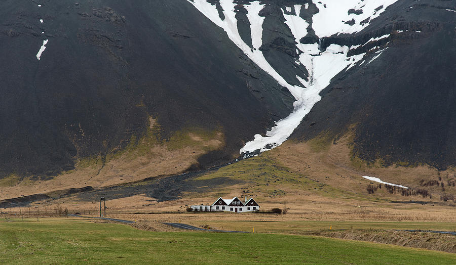 Typical Icelandic landscape at  with farmhouses  covered in snow Photograph by Michalakis Ppalis