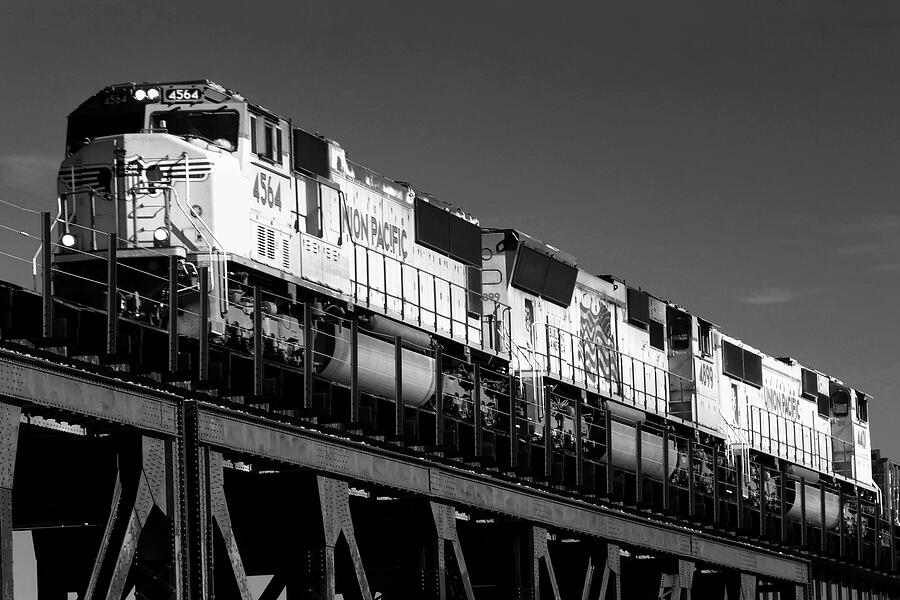 Up Movie Photograph - UNION PACIFIC 4564 ON THE FLYOVER, CIENEGA CREEK, ARIZONA In Monochrome by Douglas Taylor