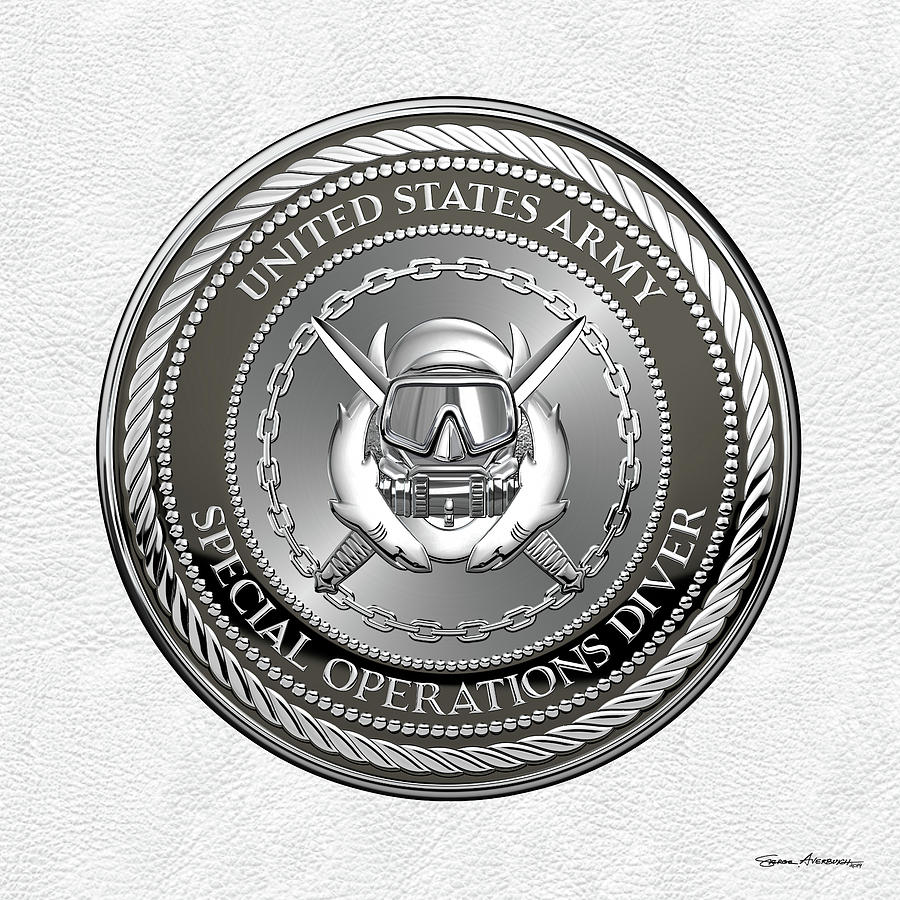 U. S.  Army Engineer Divers - Special Operations Diver Badge Special Edition over White Leather Digital Art by Serge Averbukh