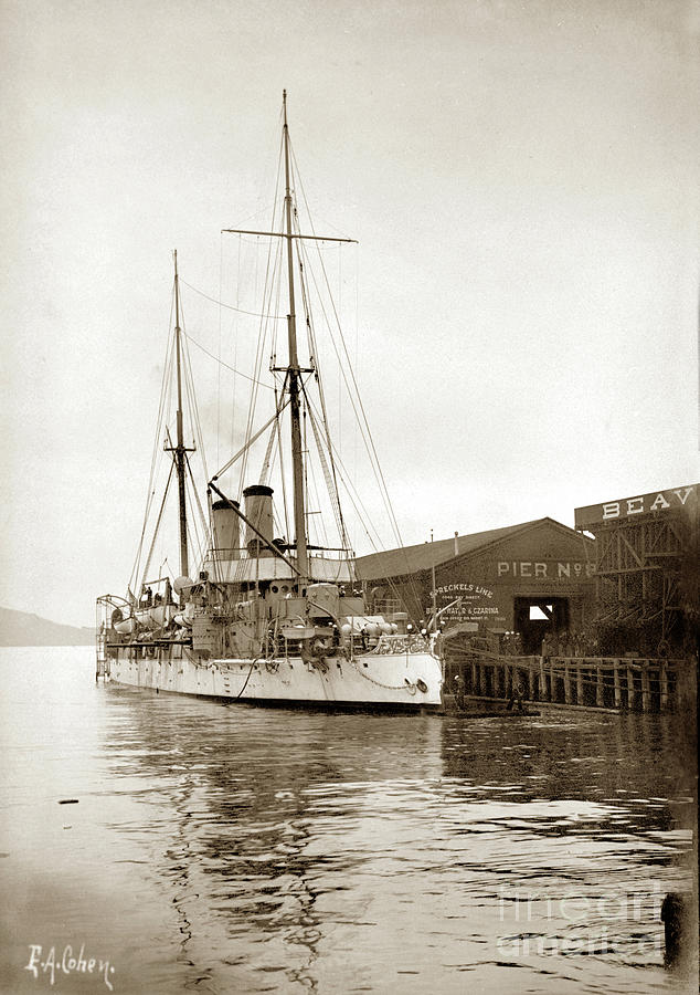 Boston Photograph - U. S. Navy Cruser Boston Pier No.  8 Spreckels Line foot of Howa by Monterey County Historical Society
