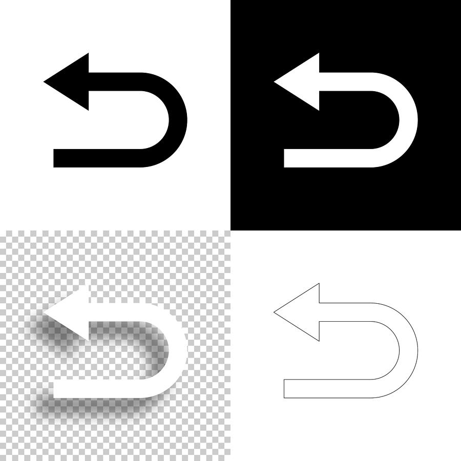 U-turn direction arrow. Icon for design. Blank, white and black backgrounds - Line icon Drawing by Bgblue