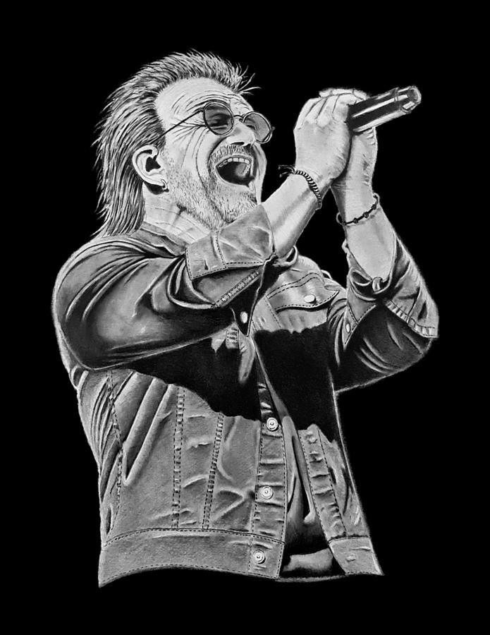 U2 Drawing - U2 Bono by Helge Elsgaard