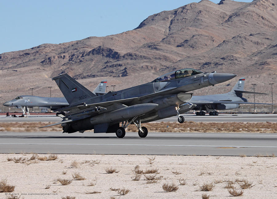 UAE Block 60 F-16F Recovering to 21L, Nellis AFB Photograph by Custom Aviation Art