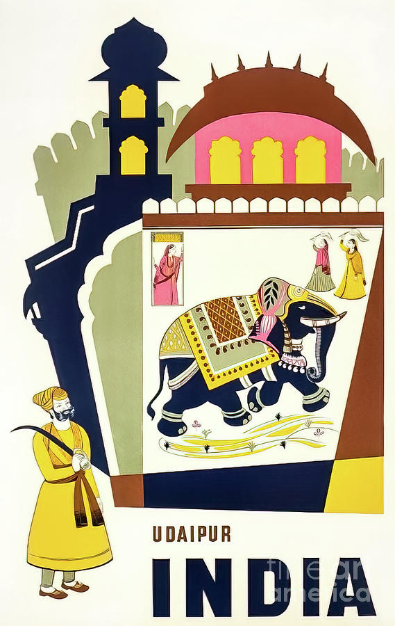 Udaipur India Travel Poster 1956 Drawing by M G Whittingham