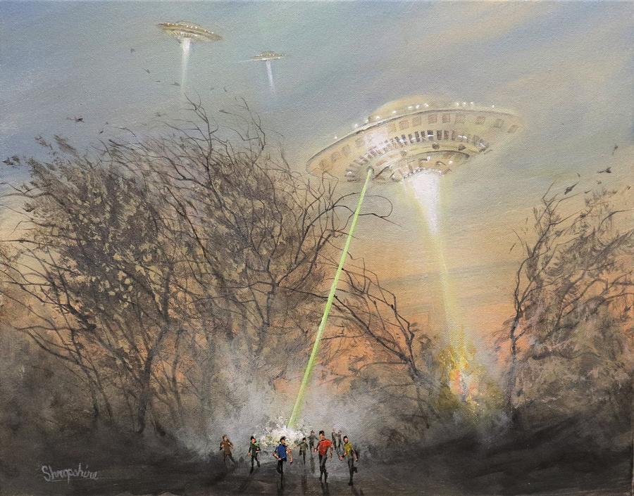 Science Fiction Painting - UFO Alien Invasion by Tom Shropshire