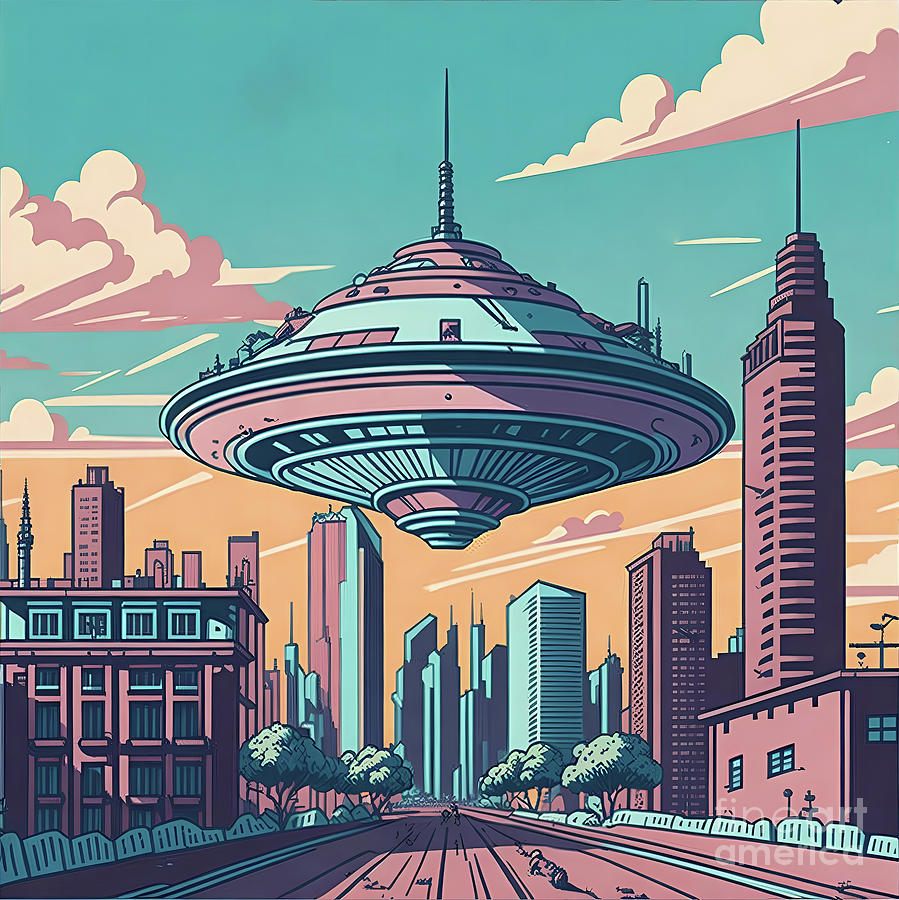 UFO in a cityscape Digital Art by Javier Narvaez - Fine Art America