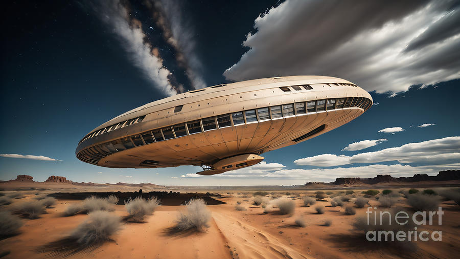 UFO Landing on Desert Floor Digital Art by Timothy OLeary