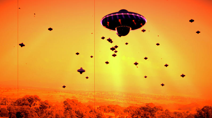 UFO Mothership over Field Digital Art by Russell Kightley