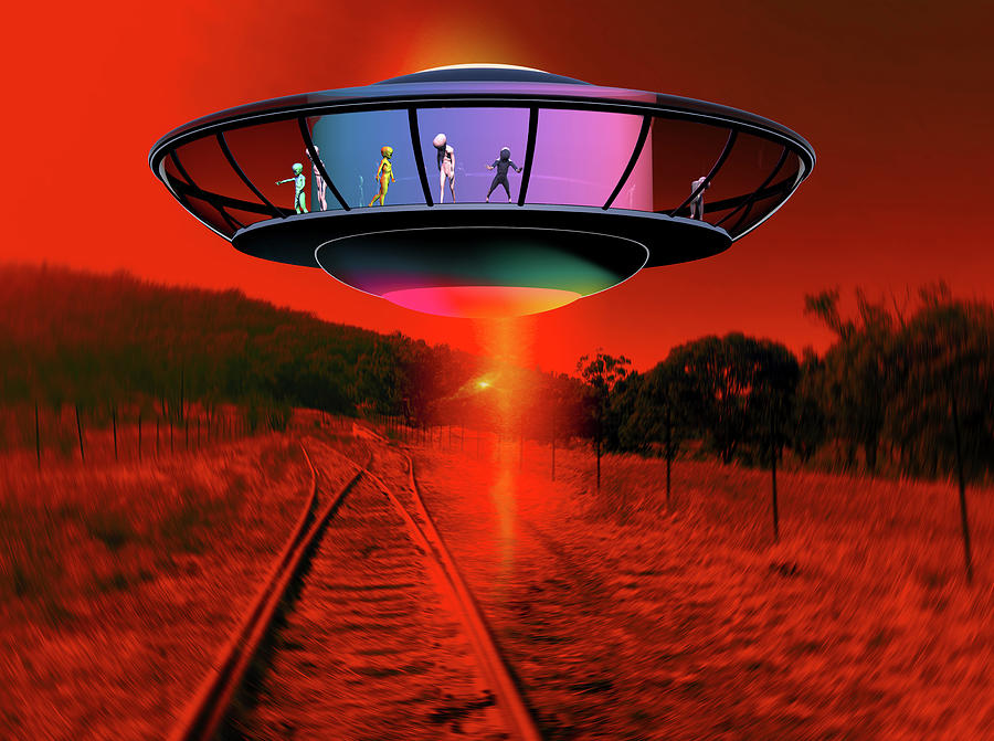 UFO Off the Rails 2 Red Digital Art by Russell Kightley
