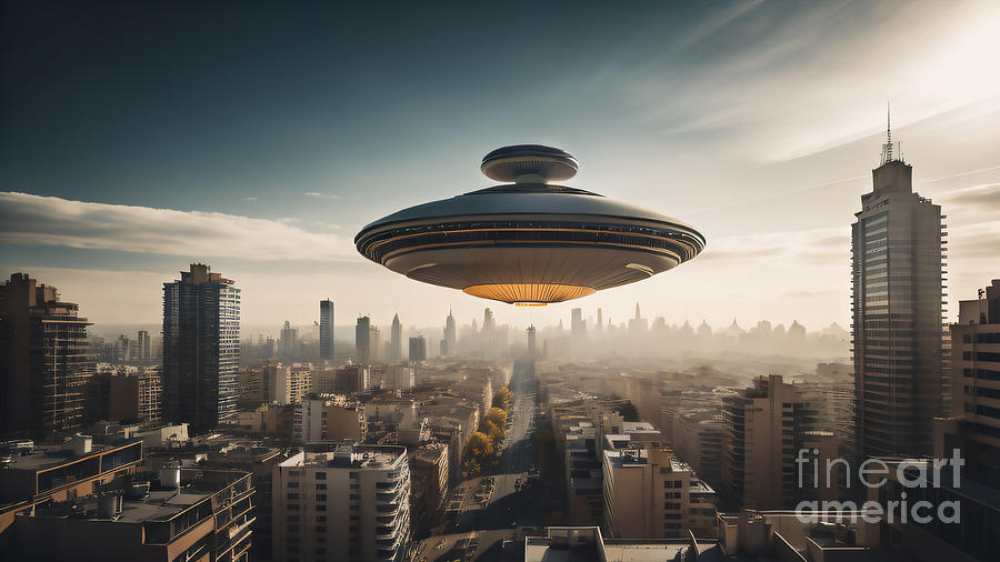 UFO Over a City Digital Art by Timothy OLeary