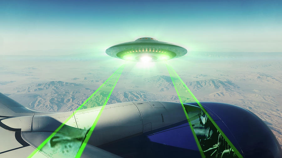 UFO Scans Airplane Engine in flight Mixed Media by Tilted Hat ...