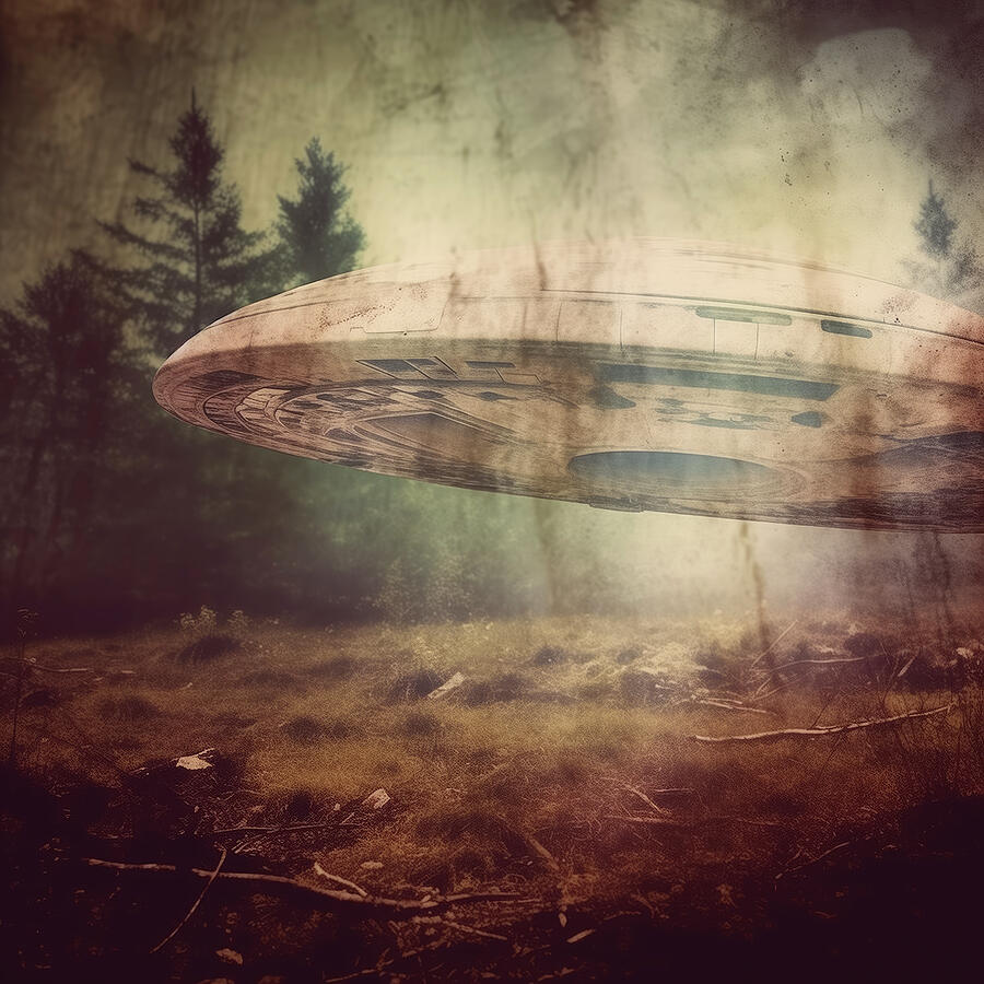 UFO Setting Down in the Woods Digital Art by Yo Pedro