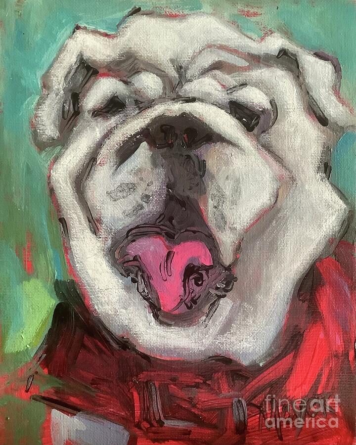 English Bulldog Painting - UGA face by Karen Mayer Johnston