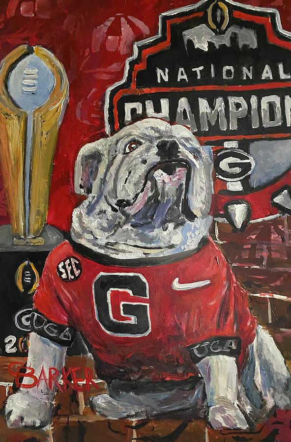 Georgia Bulldogs Painting - Uga with National Championship Trophy by Chad Barker