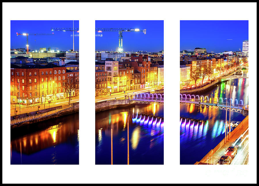 Quiet on the River Liffey at Night Triptych  Photograph by John Rizzuto
