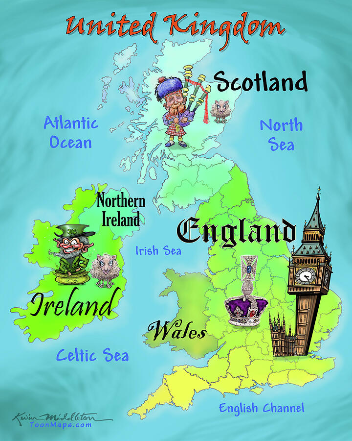 UK Fun Map Digital Art by Kevin Middleton