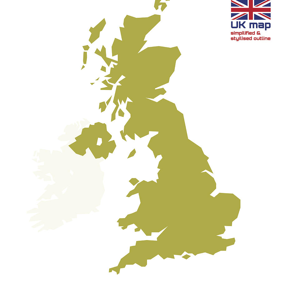 UK map with simplified & stylized outline Drawing by youngID