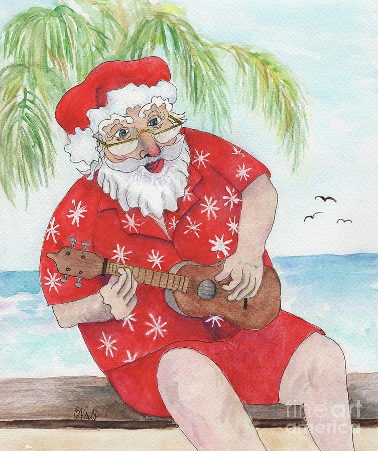Uke All Day Santa Painting by Bev Veals